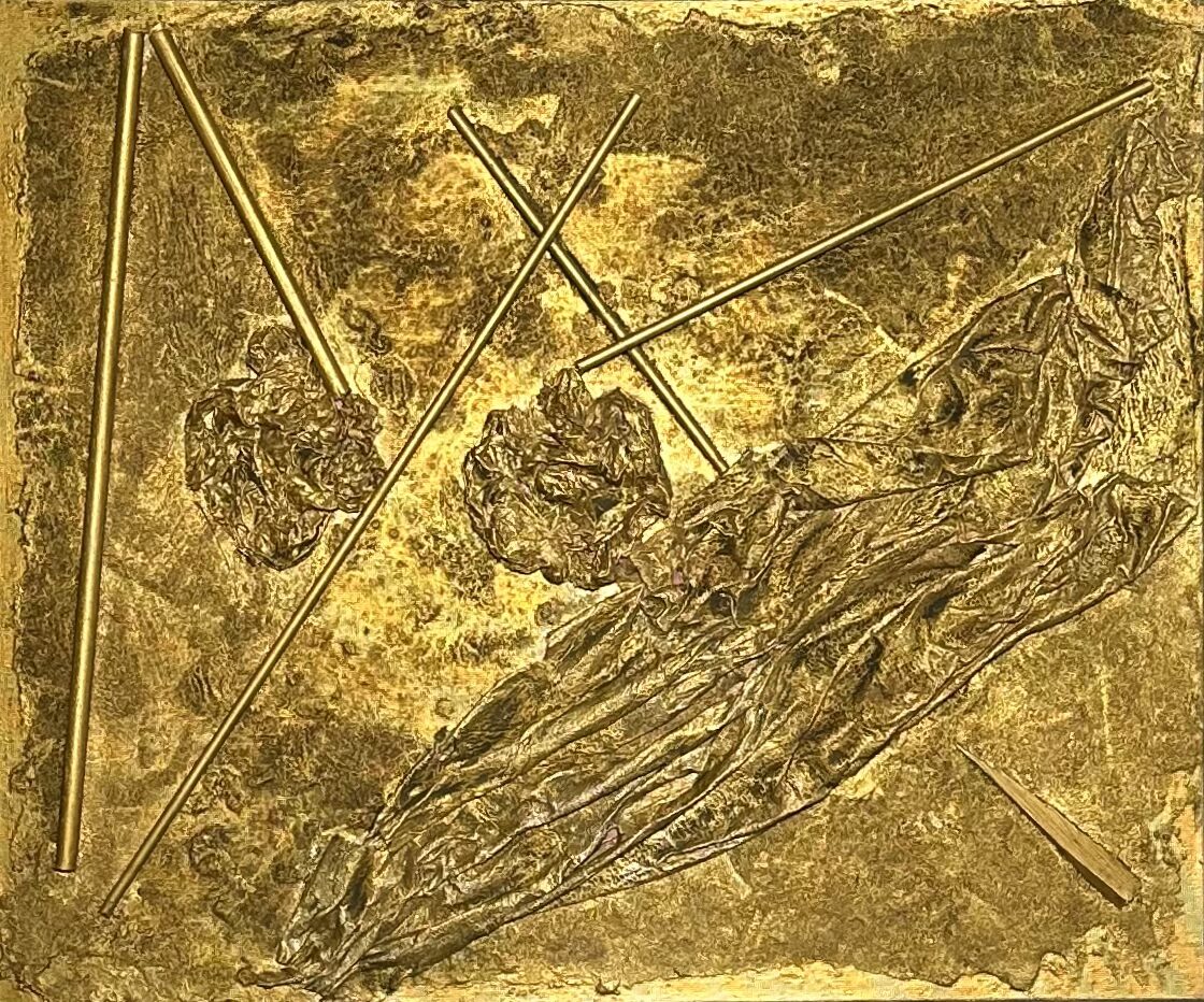 Esplorazioni fra oro e materia-acrilico e materie su tela(50×60)