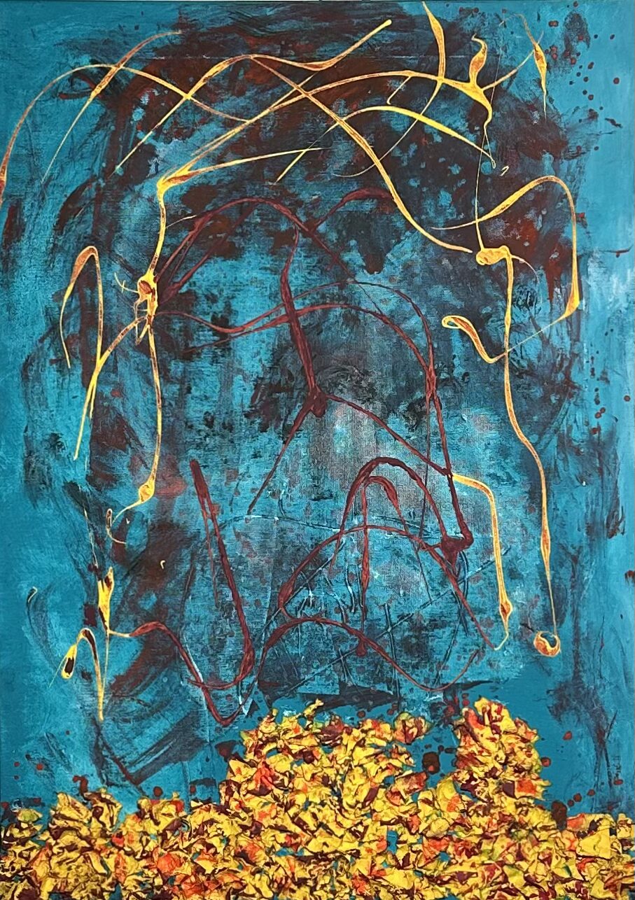 Un volto nascosto-acrilico e carta su tela(50×70)